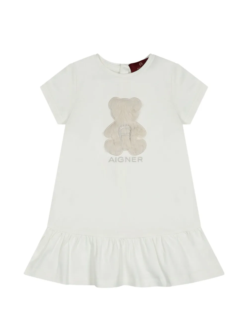 Aigner Kids bear-patch ruffled dress Wit