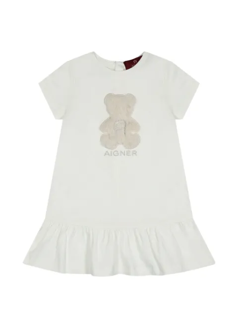 Aigner Kids vestido con volantes y parche de oso
