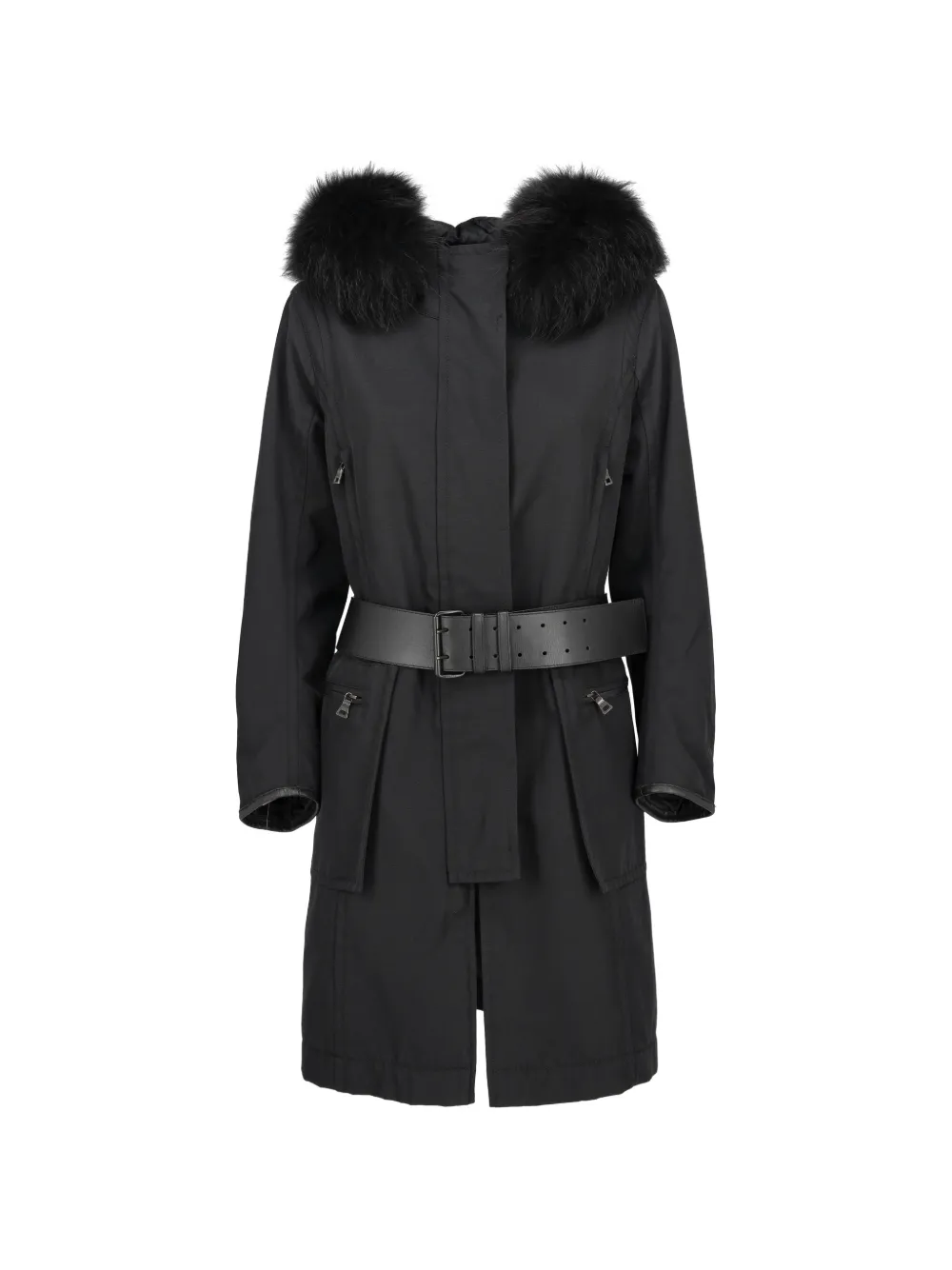 Prada Pre-Owned belted hooded coat - Schwarz