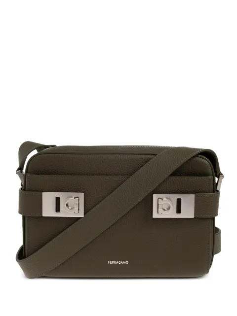 Ferragamo Gancini pebbled leather messenger bag