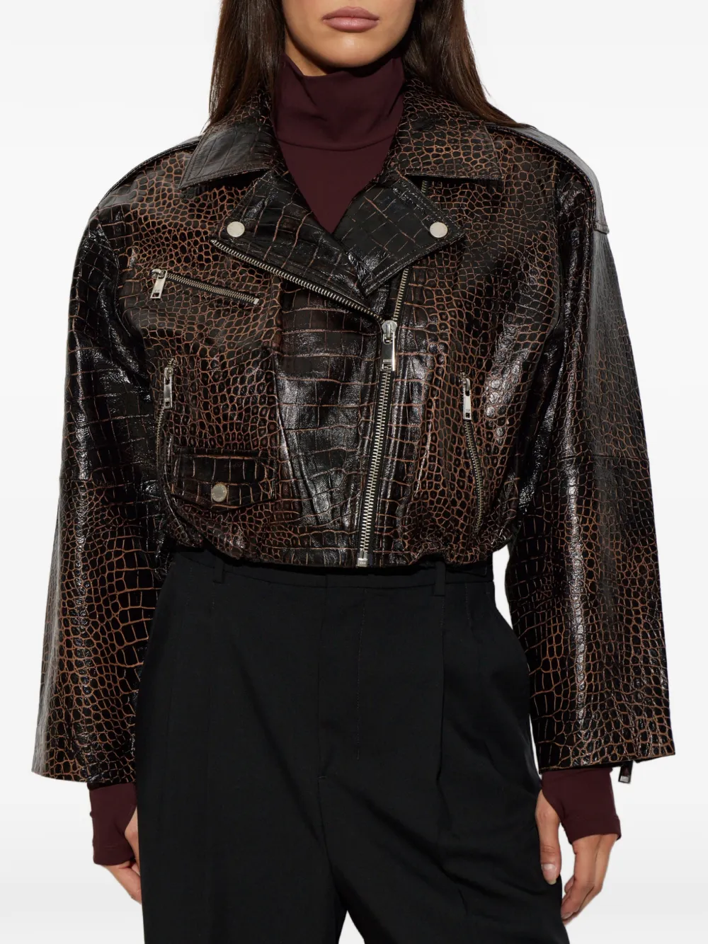 Gestuz Cesi Crocodile-effect Jacket In Brown