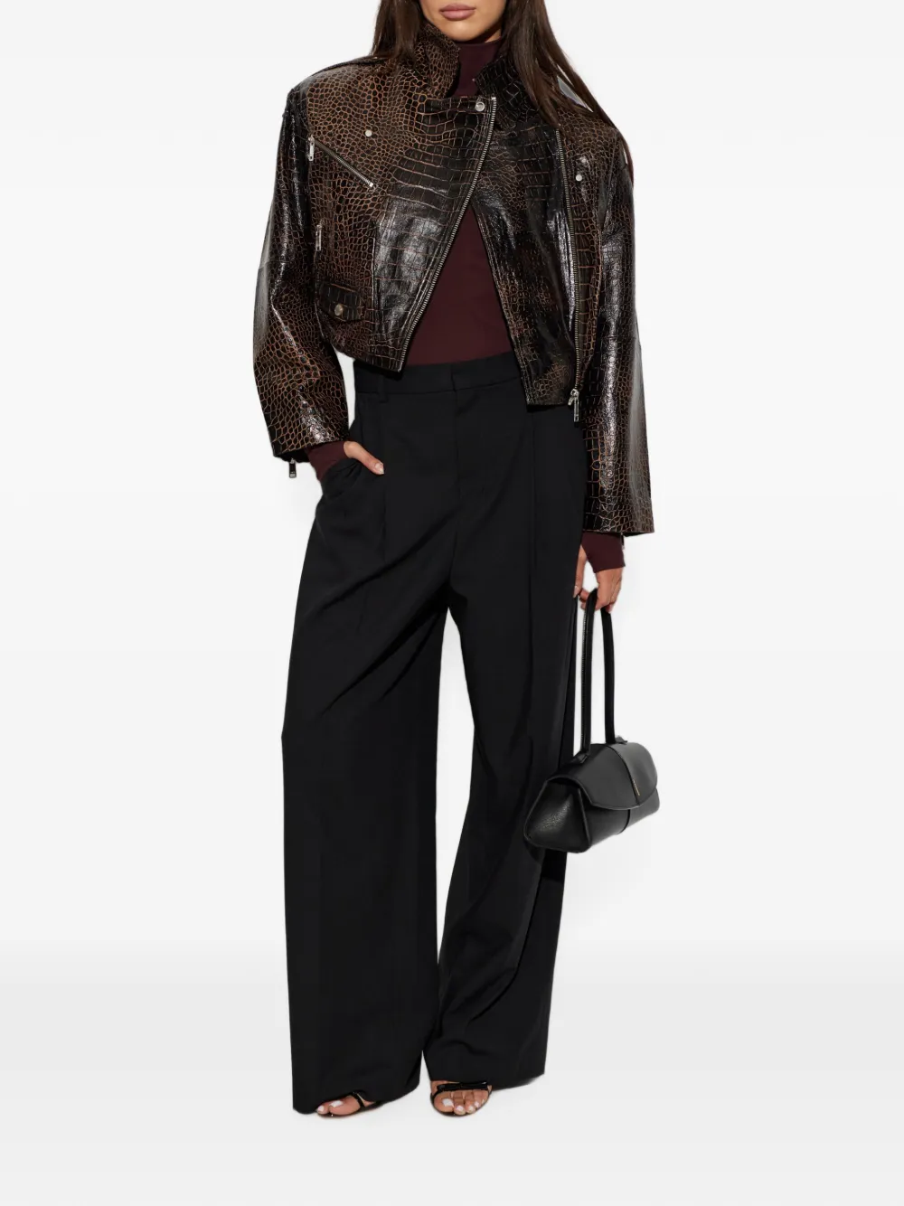 Gestuz Cesi Crocodile-effect Jacket In Brown