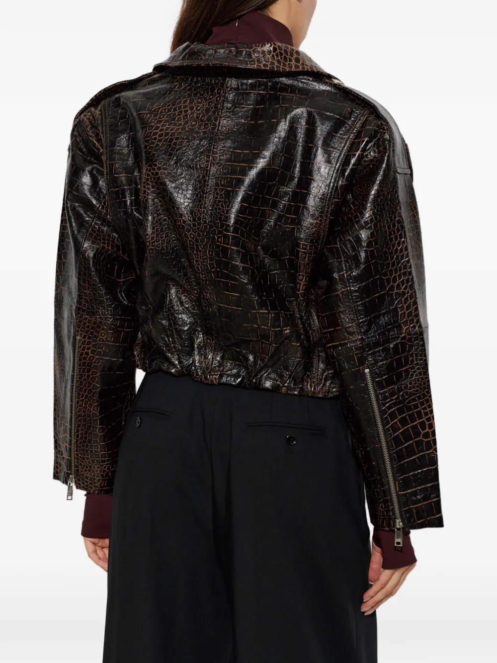 Gestuz Cesi Crocodile-effect Jacket In Brown