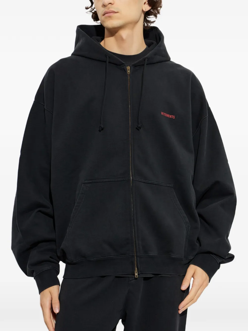 VETEMENTS Hoodie met logoprint en rits Zwart