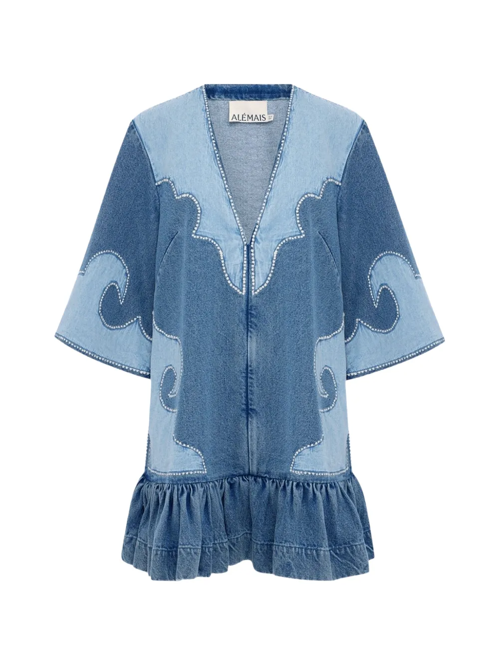 ALEMAIS robe courte volantée Jesse à design patchwork - Bleu ALEMAIS robe courte volantée Jesse à design patchwork - Bleu