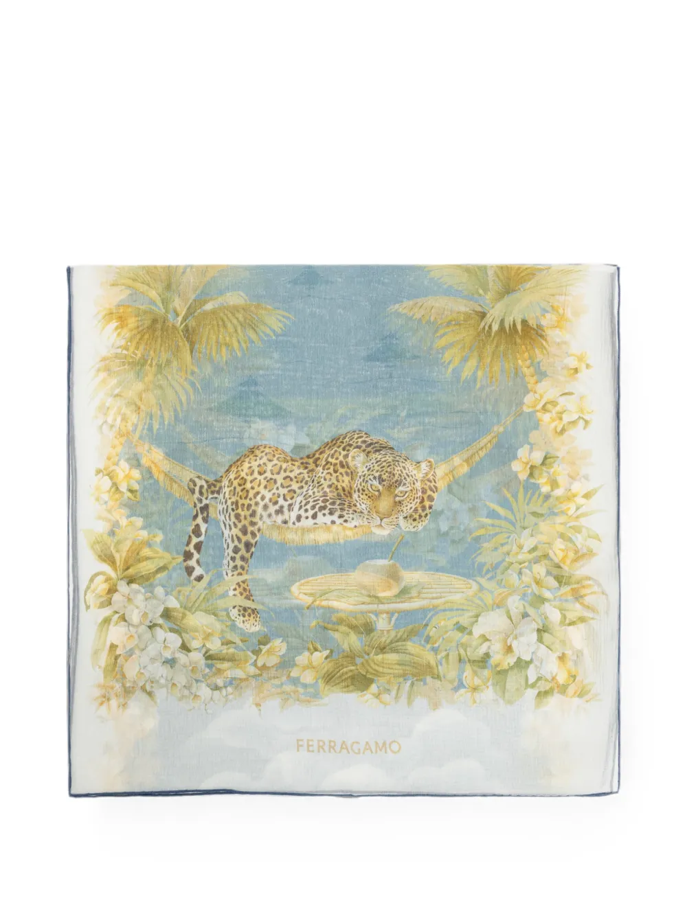 Ferragamo floral-print leopard-motif scarf - Blu