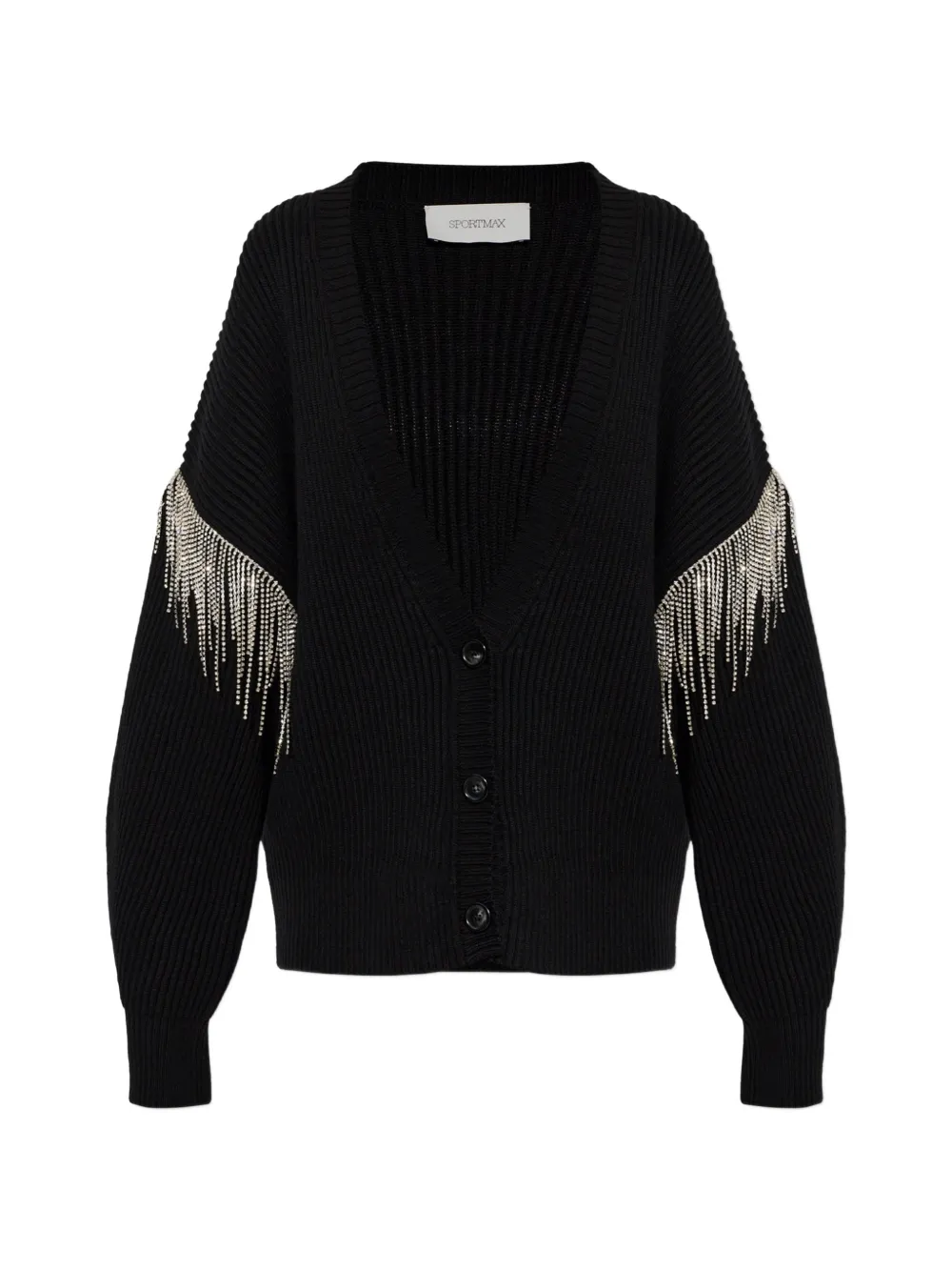 Sportmax crystal-fringe ribbed-knit cardigan - Nero