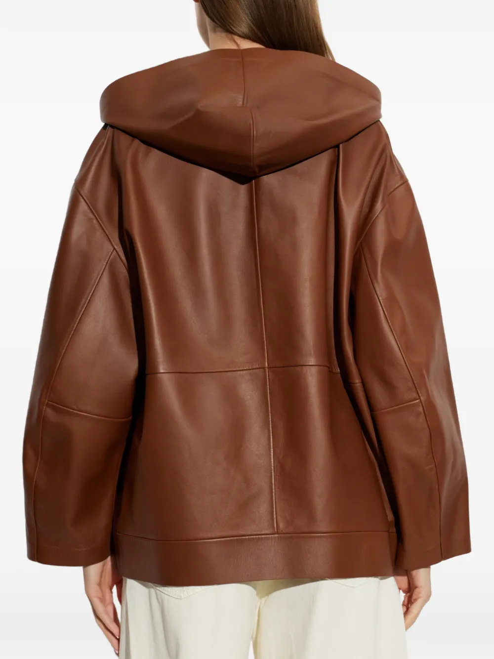 Max Mara Leren jack met capuchon Bruin