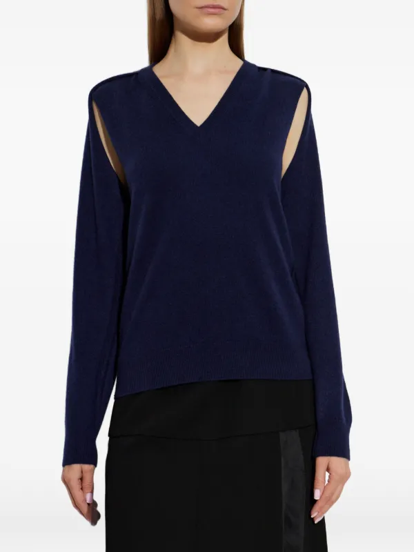 Jil Sander cut-out V-neck Sweater | ブルー | FARFETCH JP