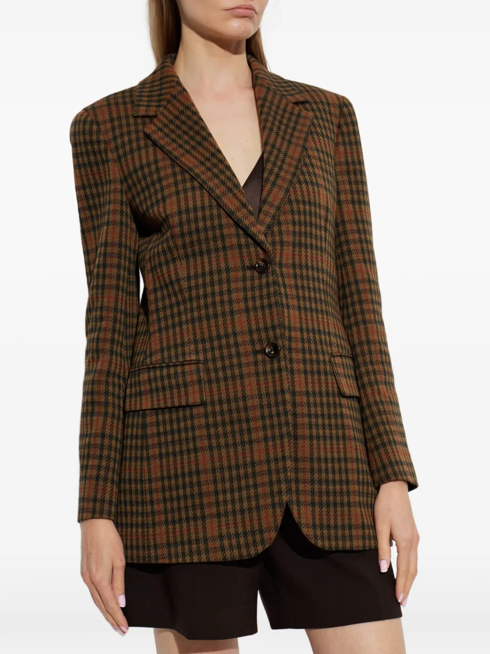 Max Mara Check Wool-blend Single-breasted Jacket In Brown