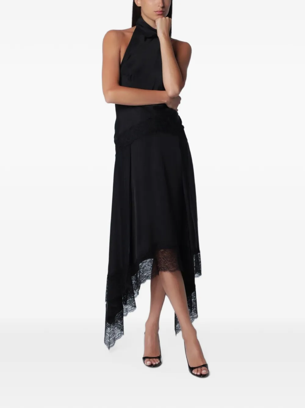 THE ANDAMANE Halterjurk met afwerking van kant Zwart