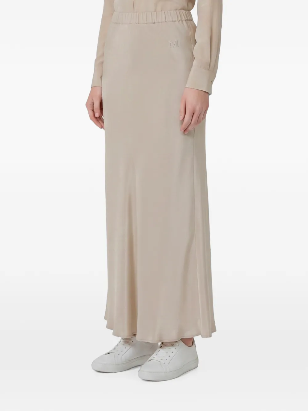Max Mara Zijden maxi-rok met M monogram Beige