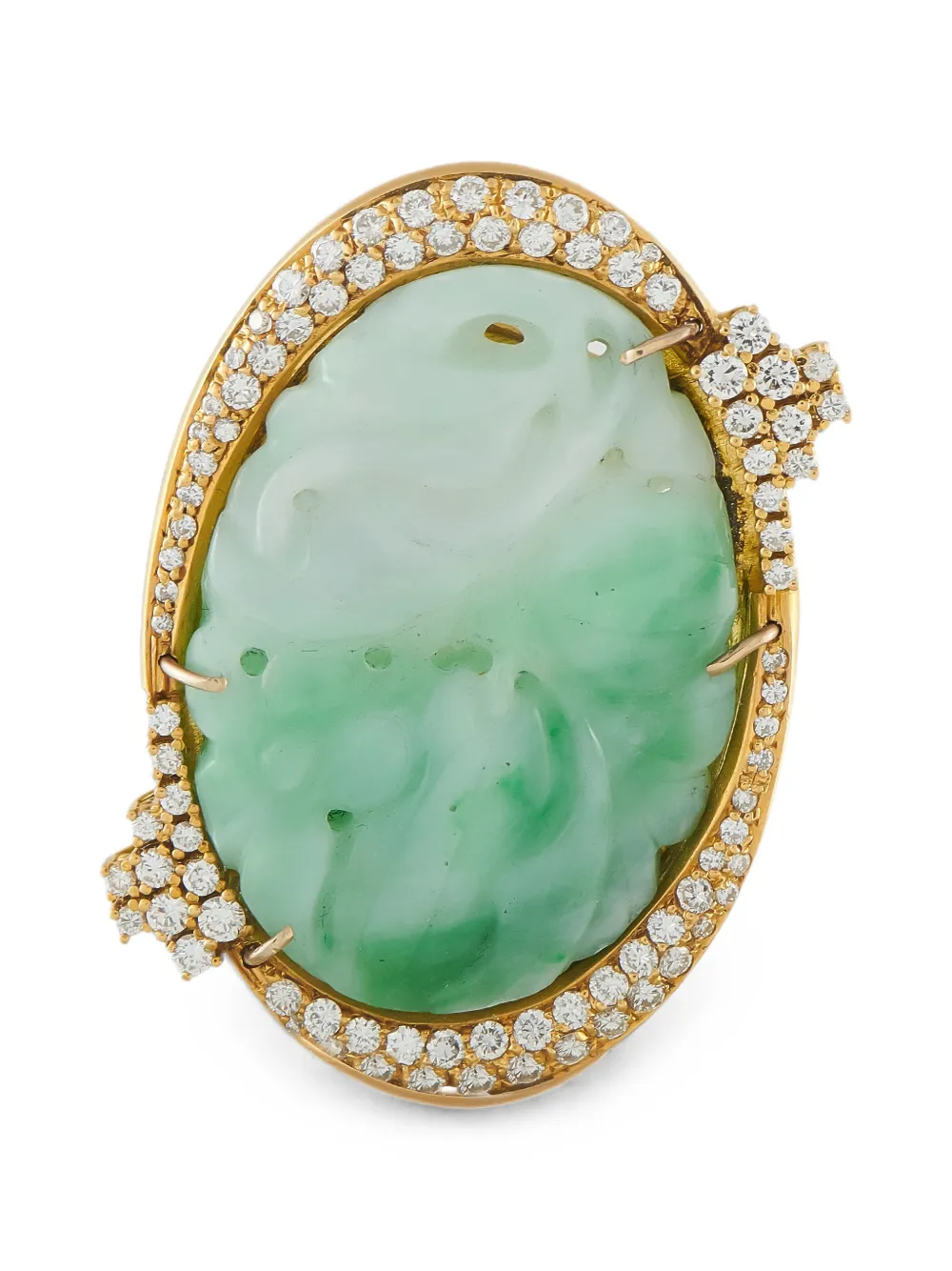 Pre-owned Lb Exclusive Jade And Diamond Brooch In Gold