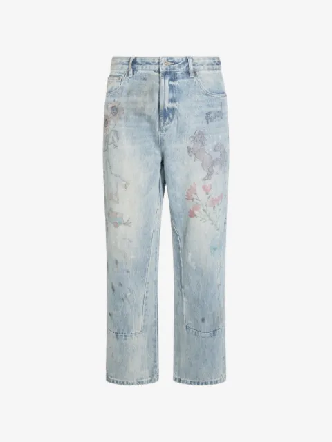FOUND Hand Art graphic-print panelled jeans