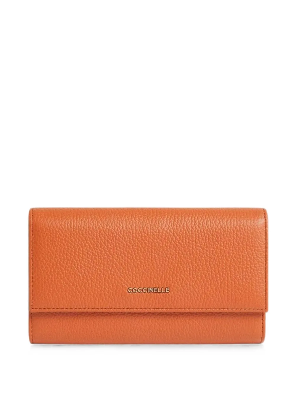 Coccinelle Large Metallic Leather Wallet In Orange