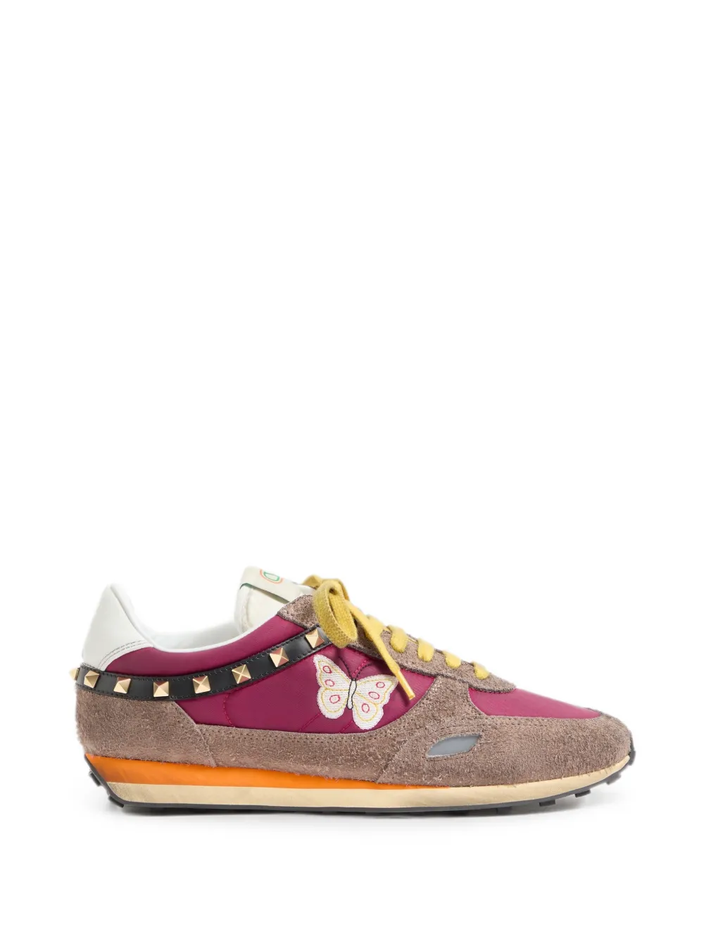Valentino Garavani Stud Up sneakers in split leather and nylon with butterfly embroidery Paars