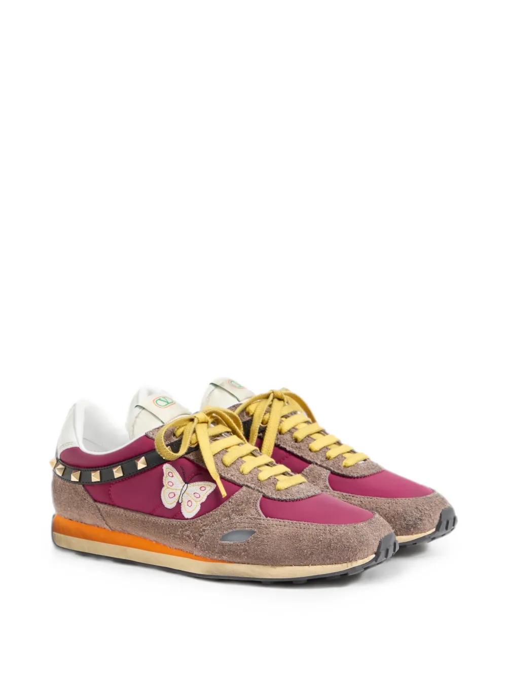 Valentino Garavani Stud Up sneakers in split leather and nylon with butterfly embroidery Paars
