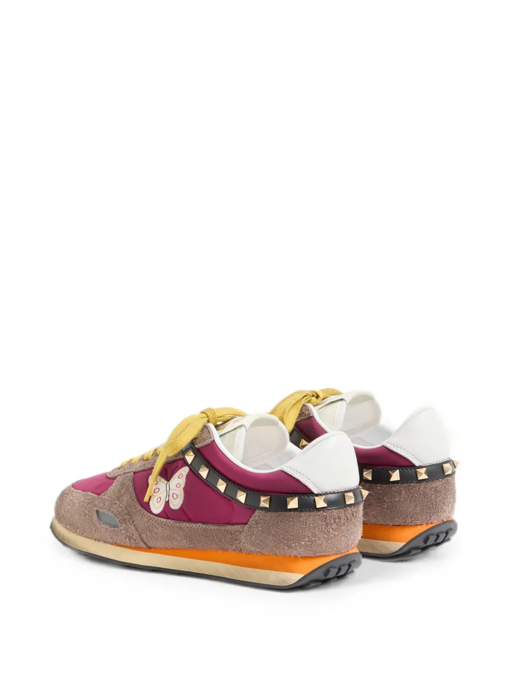 Valentino Garavani Stud Up sneakers in split leather and nylon with butterfly embroidery Paars