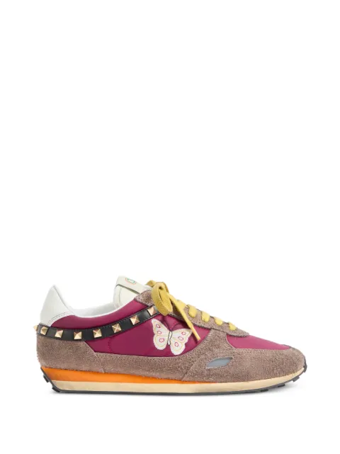 Valentino Garavani Stud Up sneaker in split leather and nylon with butterfly embroidery