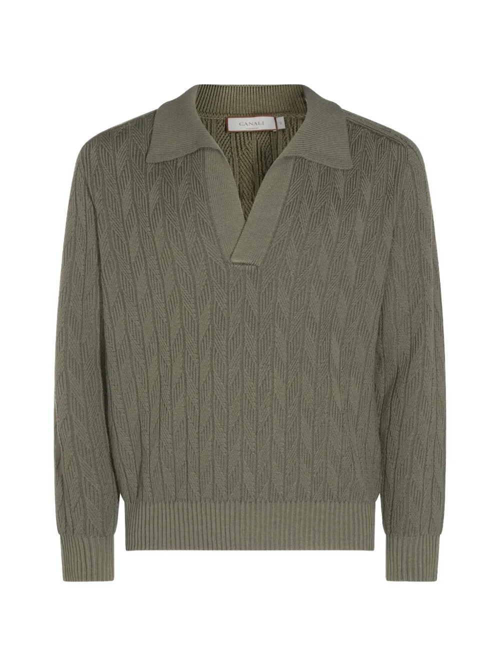 Canali cable-knit polo-collar sweater - Verde