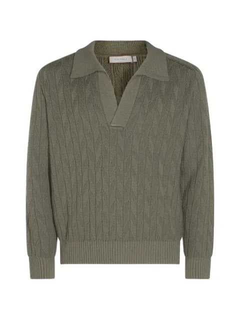 Canali cable-knit polo-collar sweater