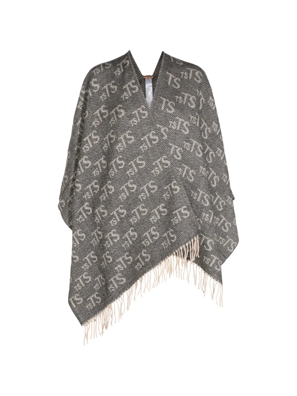 TWINSET logo-print fringed poncho - Grigio