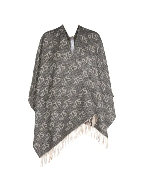 TWINSET poncho con logo estampado y flecos