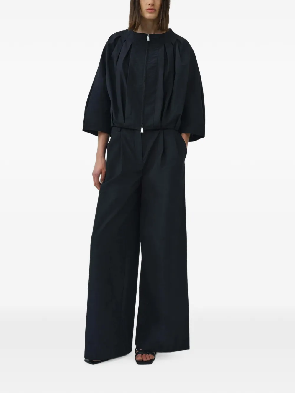 SIMKHAI Leroy Pleated Wide-leg Trousers in Black, view 2