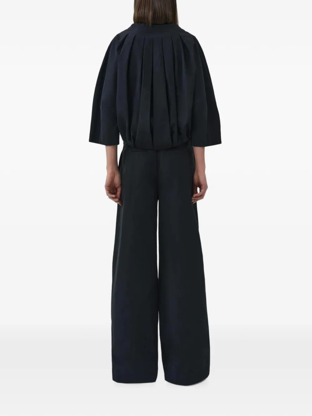 SIMKHAI Leroy Pleated Wide-leg Trousers in Black, view 3