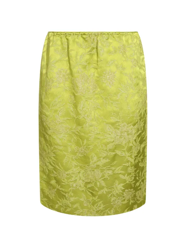 Saint Laurent Floral-jacquard Side-slit Midi Skirt in Green