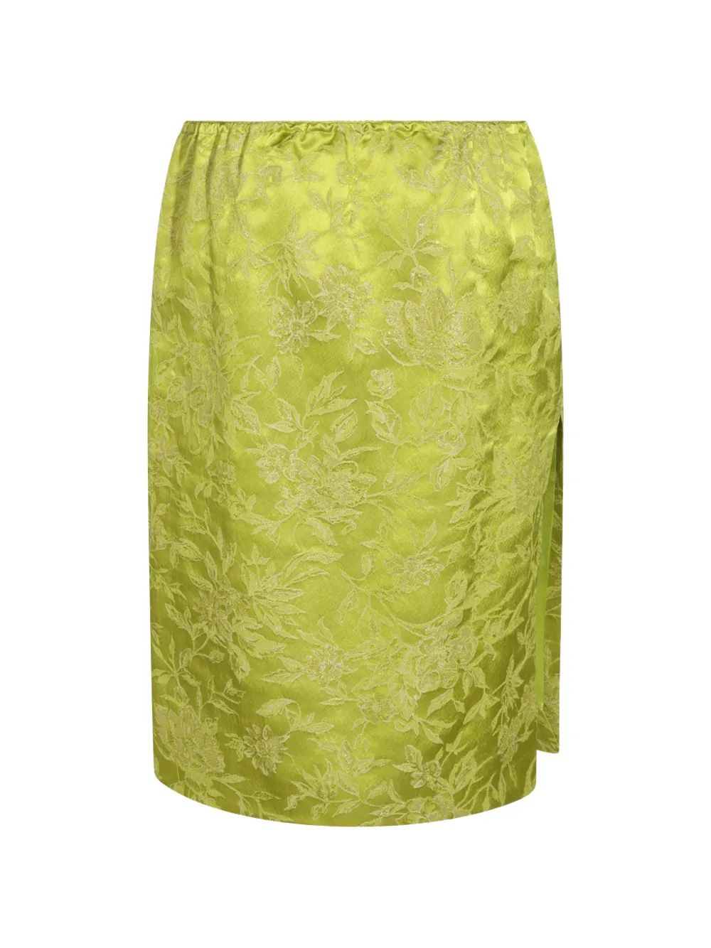 Saint Laurent Floral-jacquard Side-slit Midi Skirt in Green, view 2