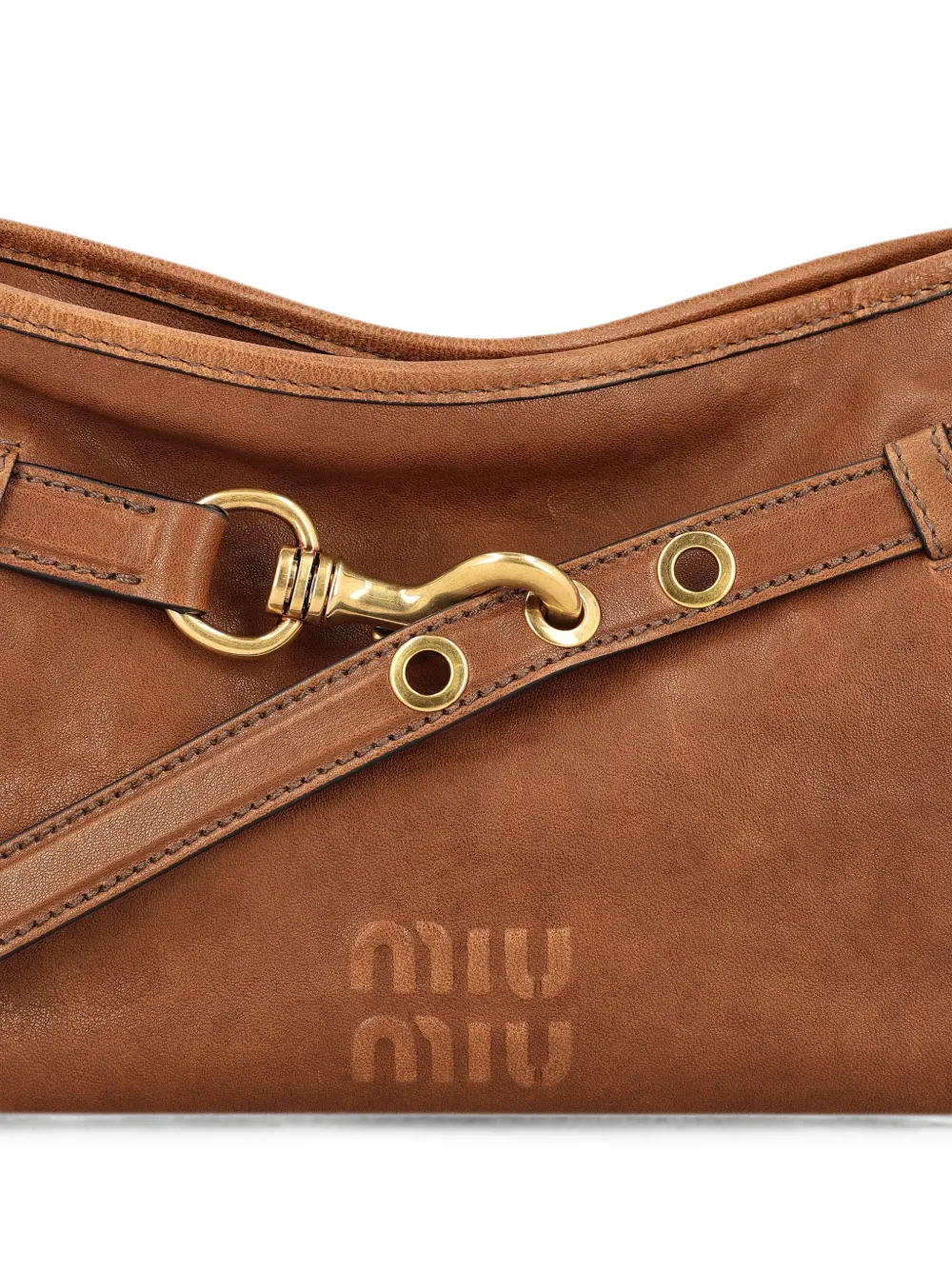 Miu Schoudertas met gespdetail en logo-reliëf Bruin