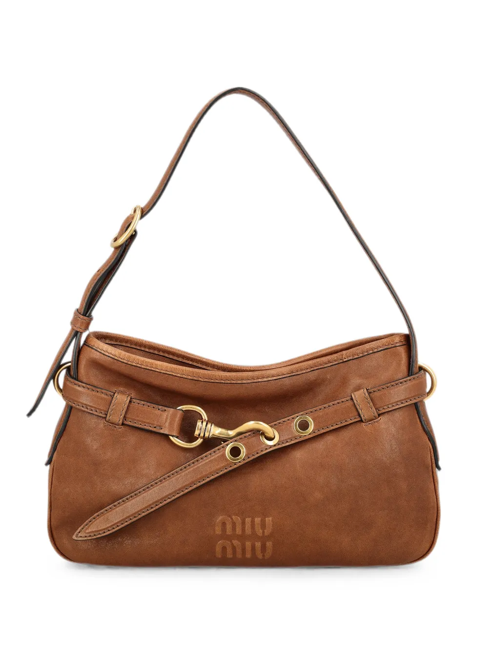 Miu Miu buckle-detail logo-embossed shoulder bag - Marrone