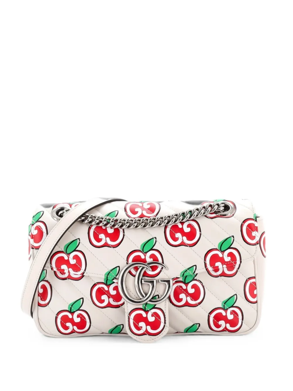 Pre-owned Gucci Gg Marmont Flap Bag Printed Diagonal Quilted Leather Small Shoulder Bag In Multicolour