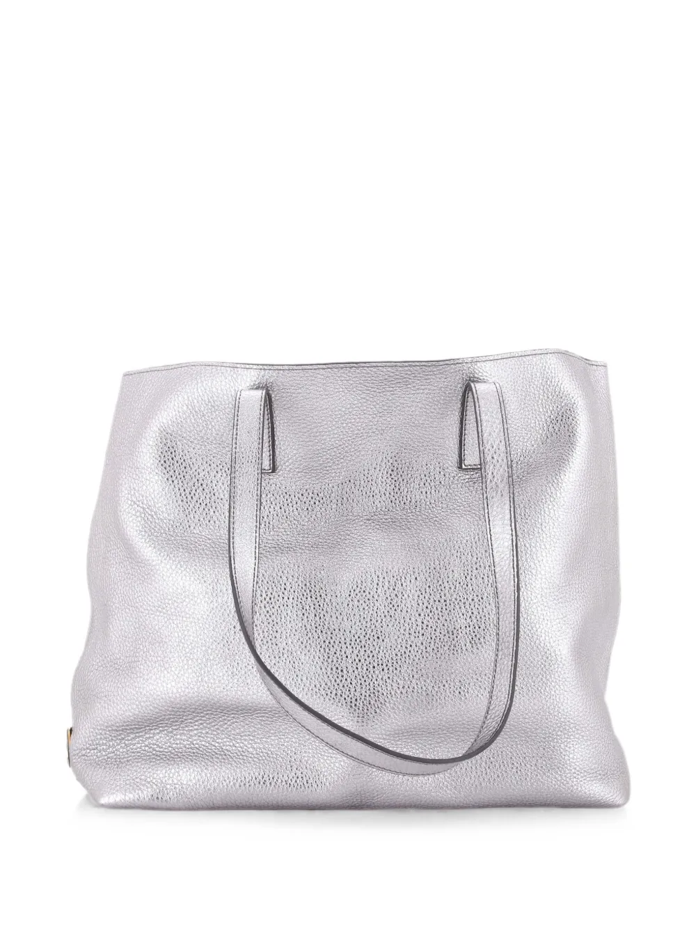 Pre-owned Prada Front Pocket Vitello Daino Medium Tote Bag In Silver