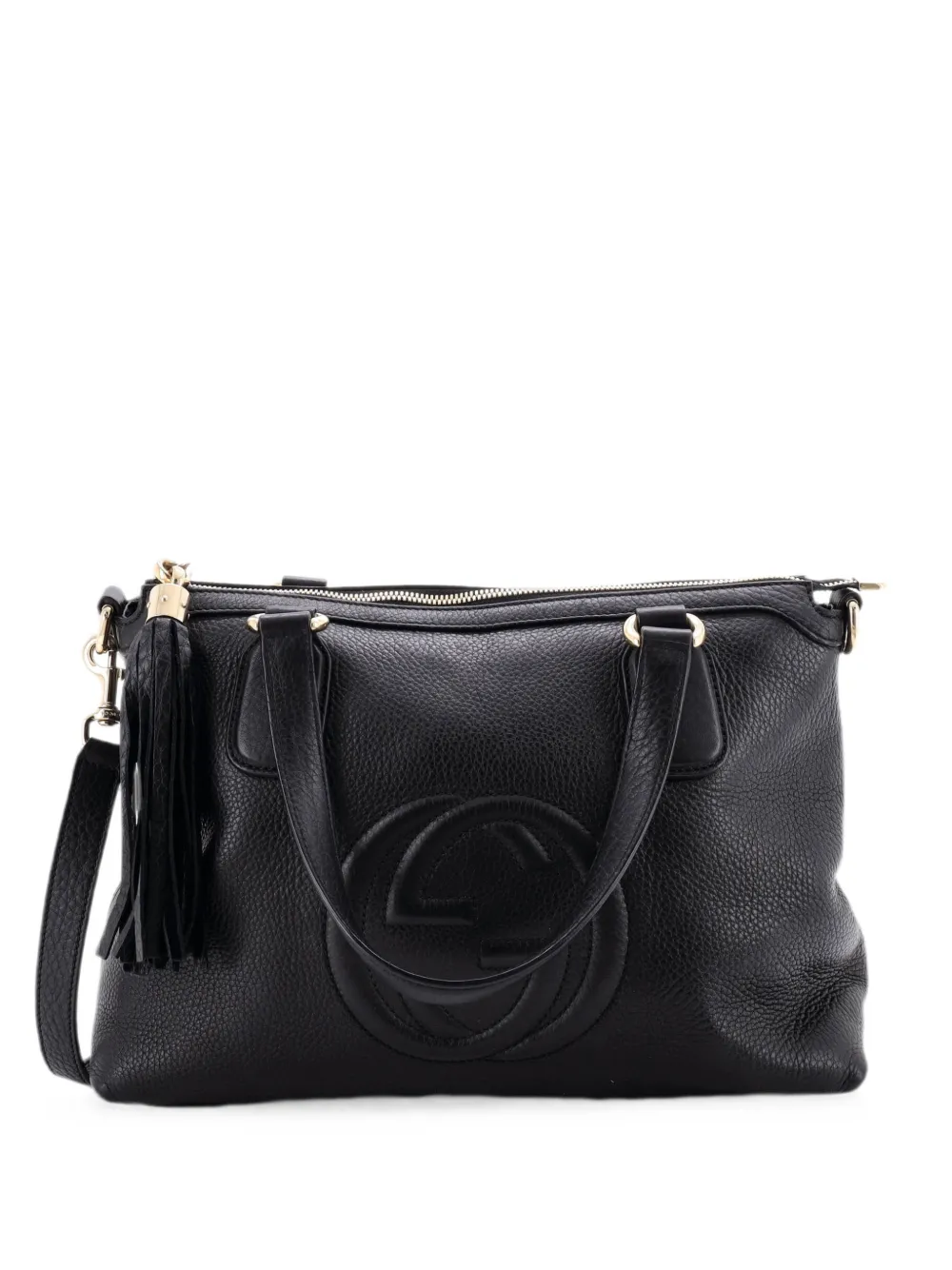 Pre-owned Gucci Soho Convertible Top Handle Bag Leather Small Satchel In Black