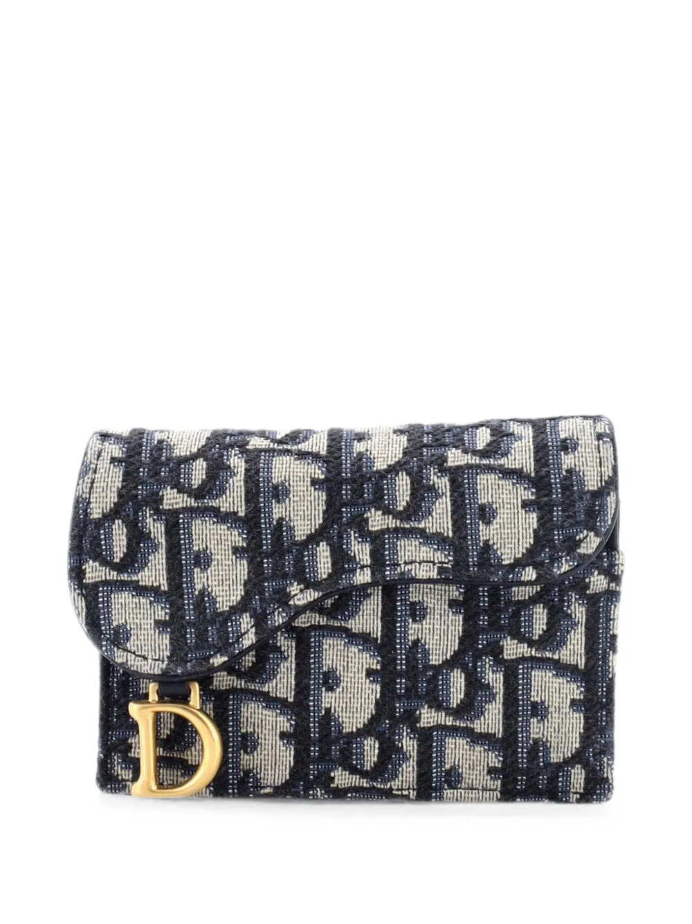 Pre-owned Dior Saddle 5-gusset Case Oblique Canvas Card Holder In Blue