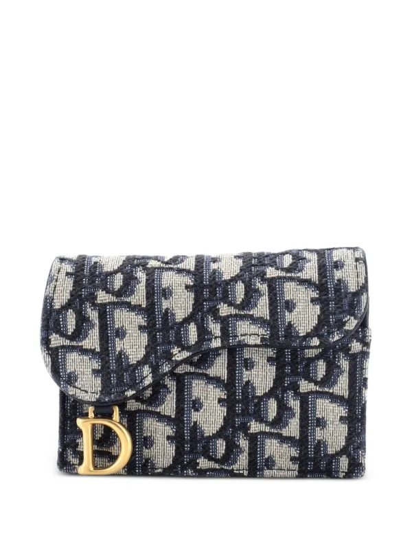 Dior Pre-owned Saddle 5-Gusset Case Oblique Canvas Card Holder in Blue