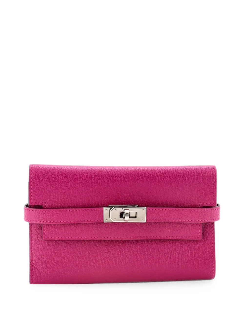 Pre-owned Hermes Kelly Trifold Wallet Chevre Mysore Medium Small Wallets In Pink