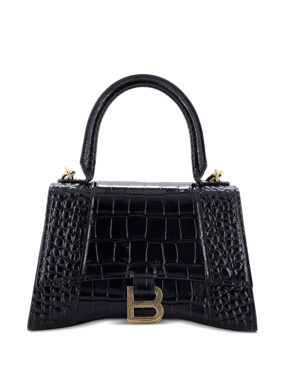 Balenciaga Pre-Owned XS Hourglass Satchel-Tasche aus Leder mit Kroko-Effekt - Schwarz