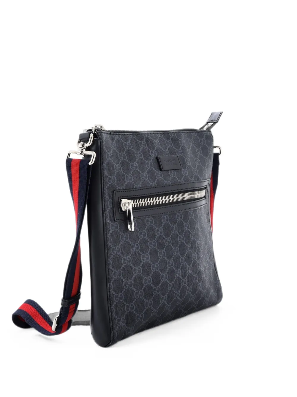 Gucci Pre-Owned Web Strap Front Zip Messenger Bag GG Coated Canvas Medium crossbody bag - Black