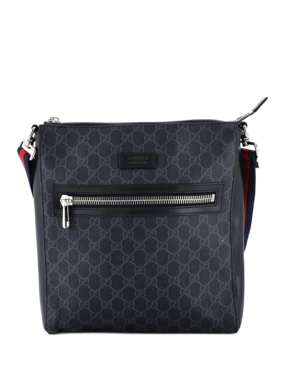 Gucci Pre-Owned Borsa a tracolla GG media in tela cerata con decorazione Web - Nero