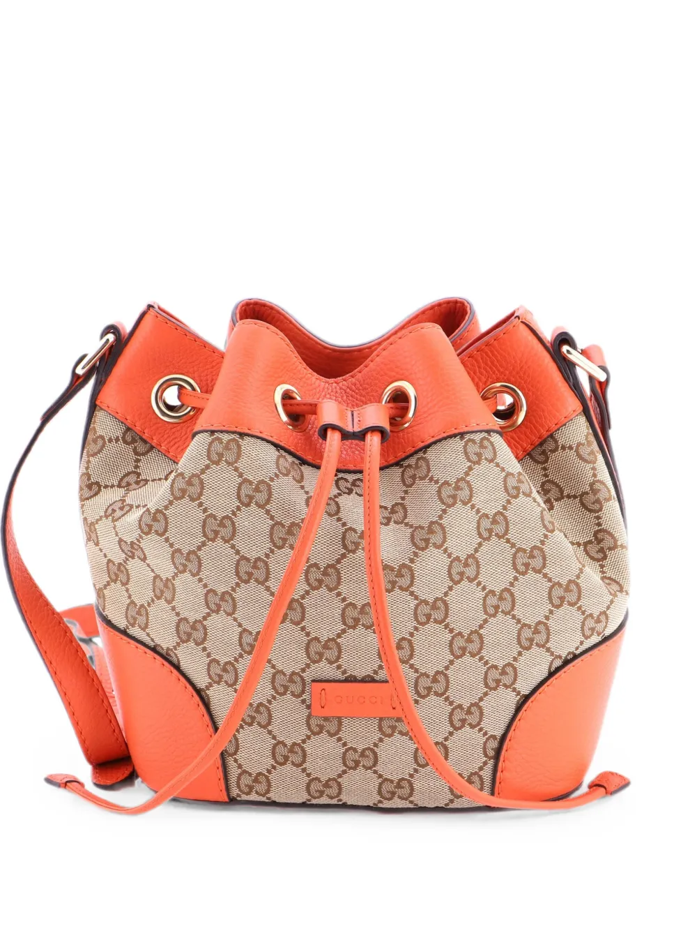 Pre-owned Gucci Classic Gg Canvas With Leather Small Bucket Bag In Brown