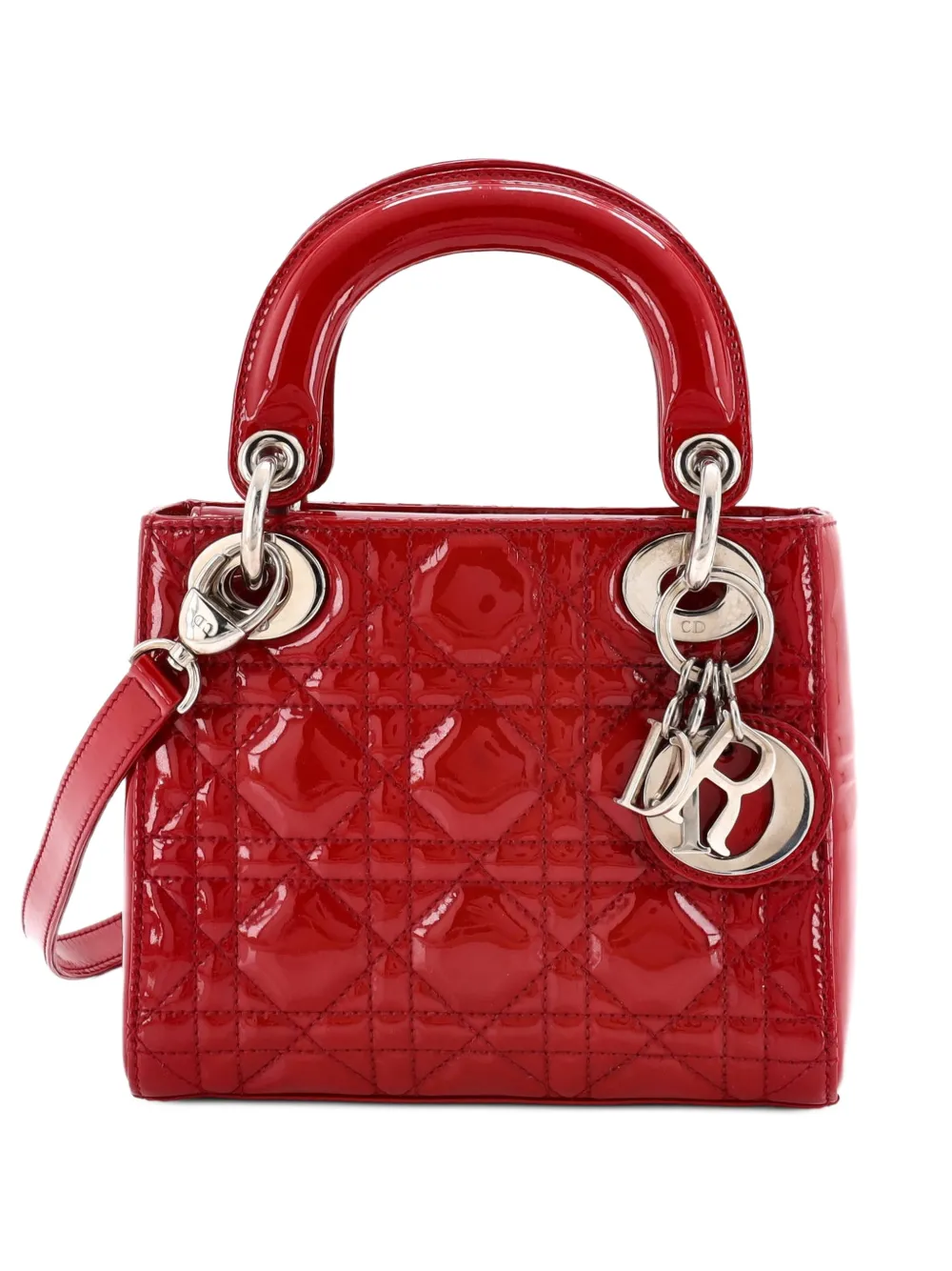 Christian Dior Pre-Owned Mini Lady Dior Satchel-Tasche aus Lackleder mit Cannage-Steppung - Rot
