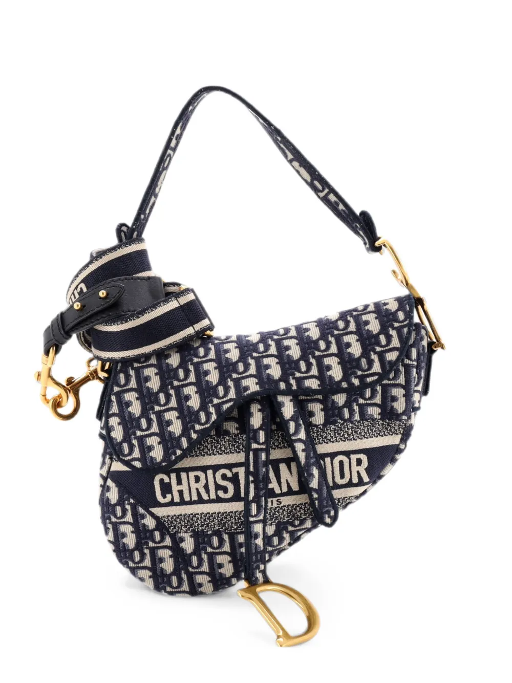Christian Dior Pre-Owned Saddle Handbag Logo Embroidered Oblique Canvas Medium shoulder bag - Blue