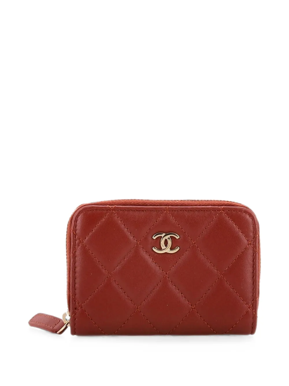 Pre-owned Chanel Cc Zip Coin Purse Quilted Lambskin Small Pouch In Brown