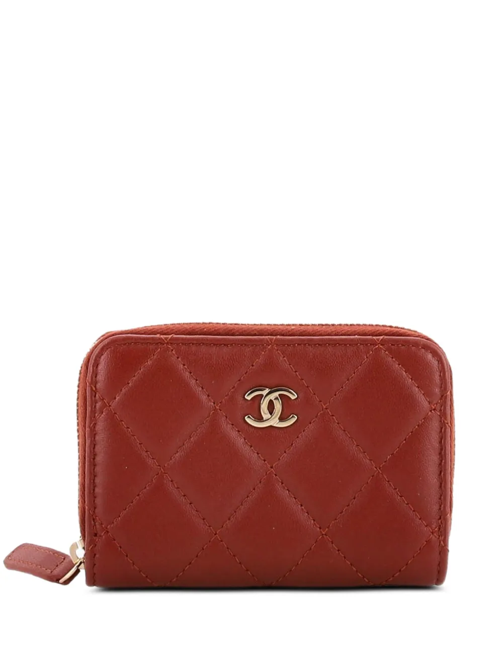 CHANEL Pre-Owned Portamonete CC piccolo con zip in pelle di agnello - Marrone
