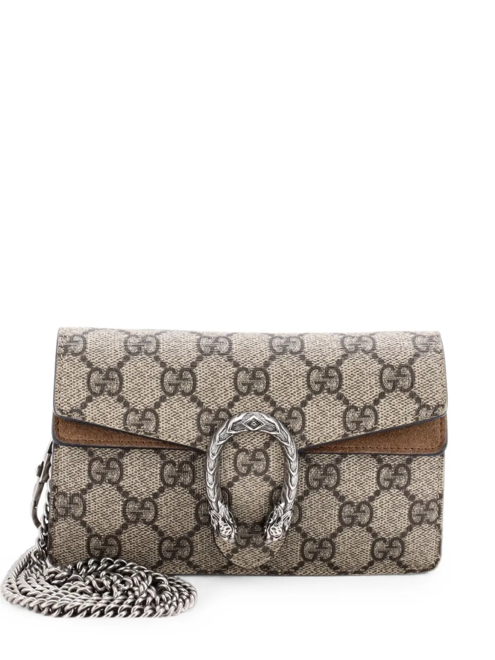 Pre-owned Gucci Dionysus Bag Gg Coated Canvas Super Mini Crossbody Bag In Brown