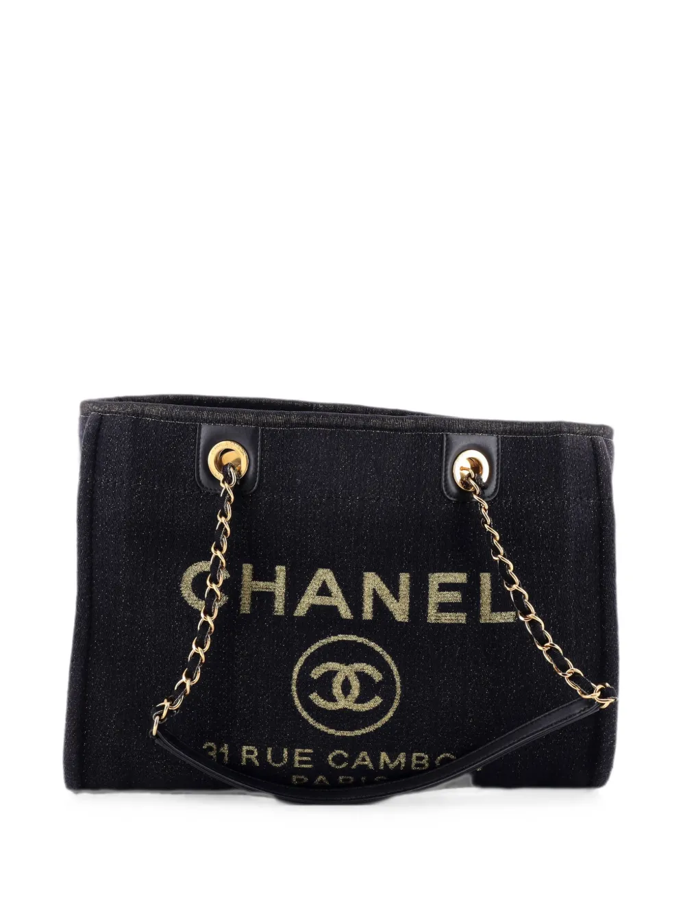 Pre-owned Chanel Deauville Denim Small Tote Bag In Blue