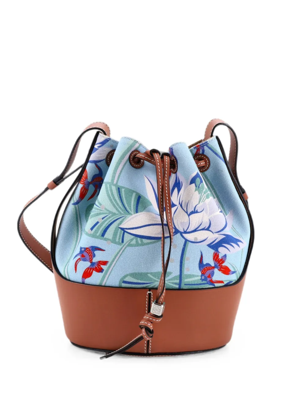 Pre-owned Loewe Paula's Ibiza Balloon Printed Canvas And Leather Small Bucket Bag In Brown